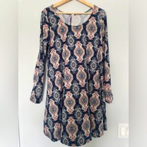 Alya ~ Long Sleeve Stretchy Printed Dress ~ Size L